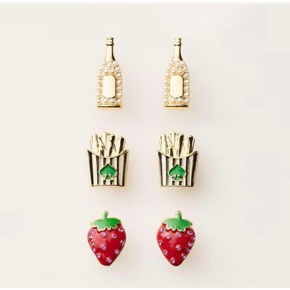 Kate Spade x Target Stud Earrings - Strawberry, French Fries, Champagne 3 Pairs - Picture 6 of 6